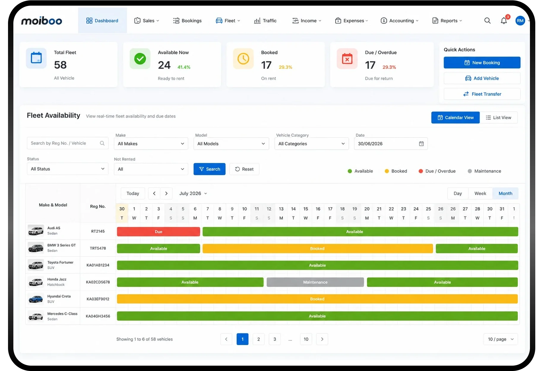 Check Vehicle Availability — fleet dashboard shows what is free instantly
