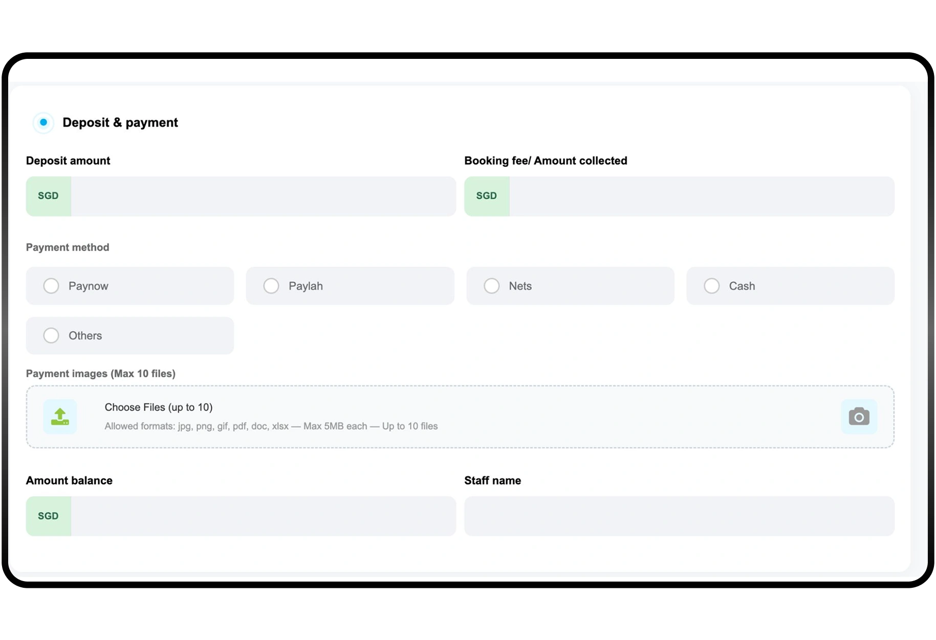 Collect Deposit — send an e-form to collect the deposit and payment proof