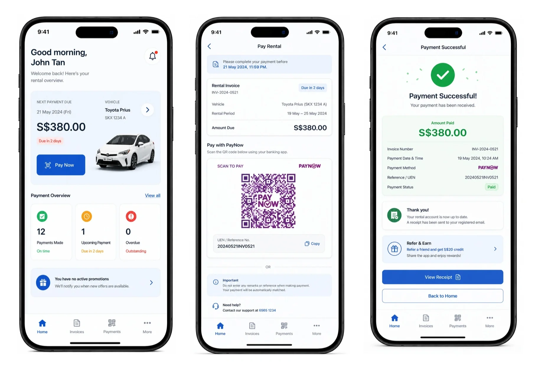 Collecting Rentals — the driver pays by dynamic QR, bank transfer or card