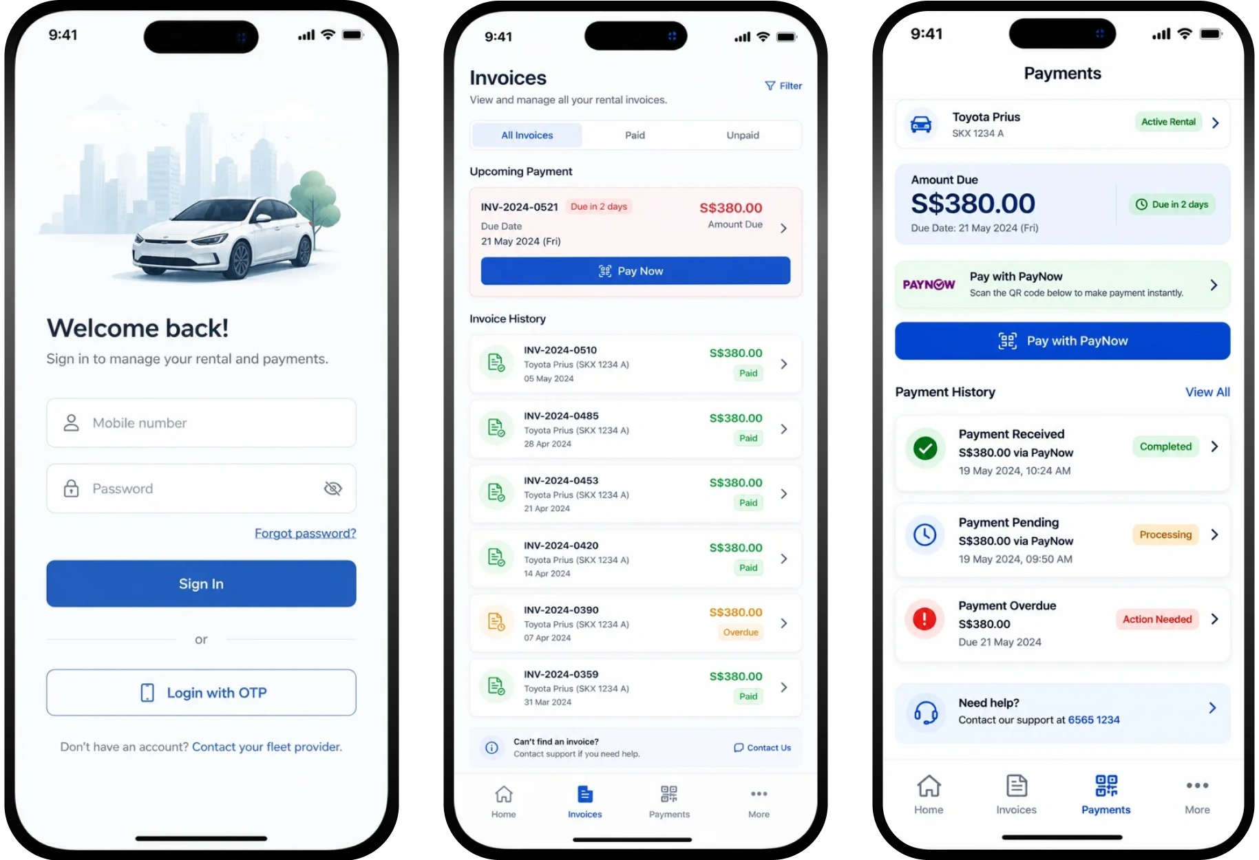 Payment History — set up a recurring mandate and let the driver see every payment