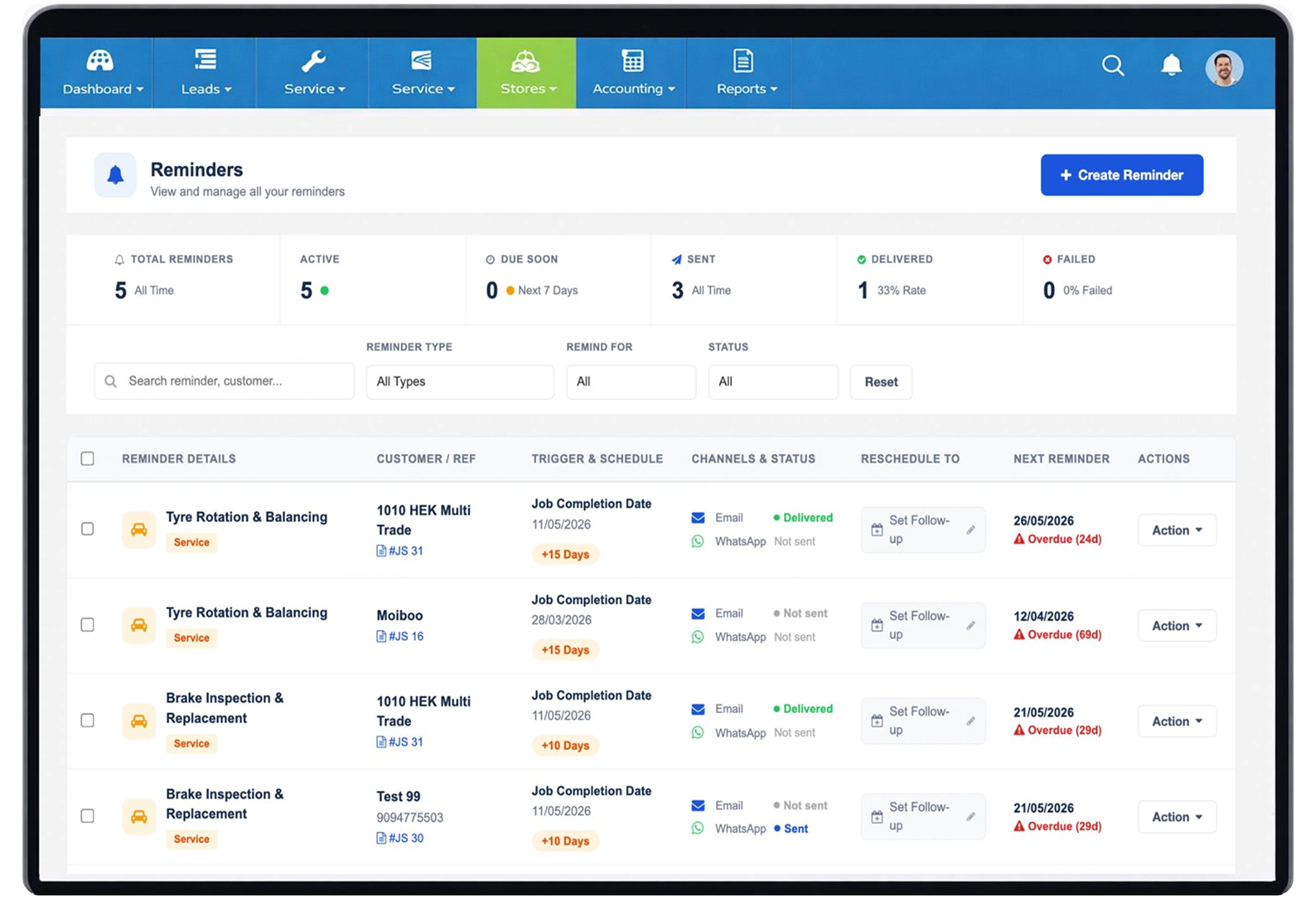 Automatic Service Reminders — service, renewal and insurance